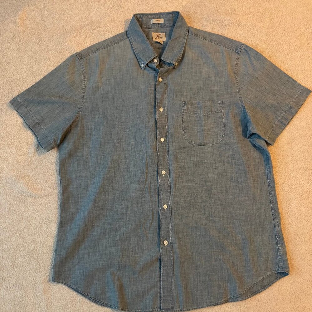 J. Crew Short-sleeve Indigo Organic Chambray Shirt - Five Year Wash - Size Large